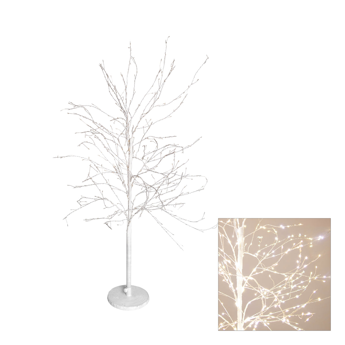 120cm Stockholm pre-lit white bare branch LED tree with warm white lights and round weighted base