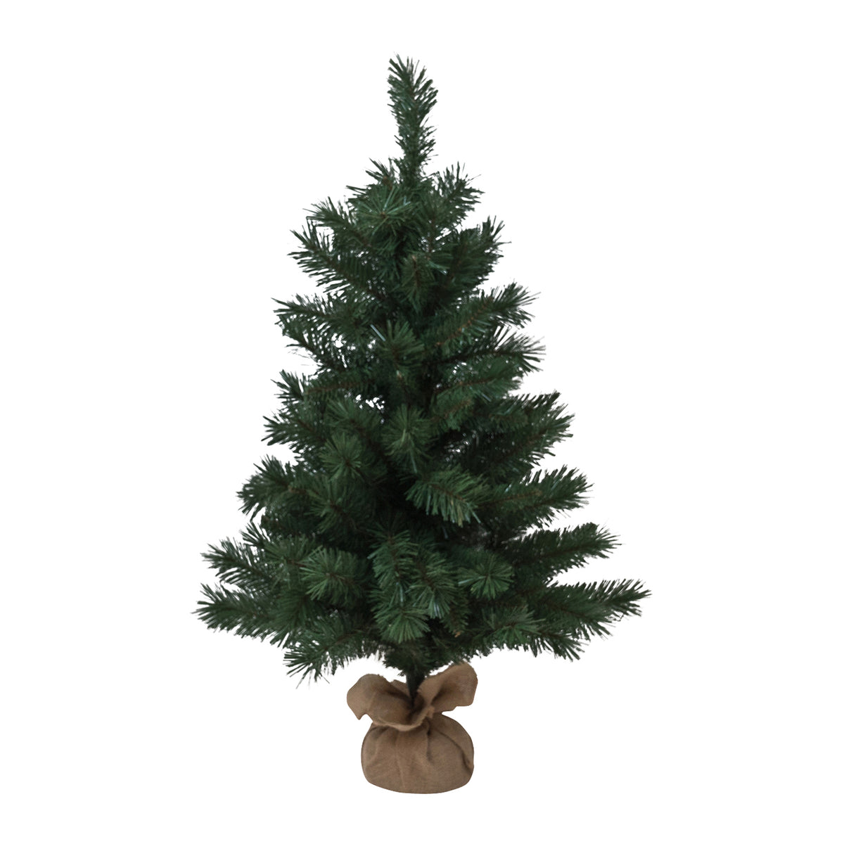 90cm artificial mini Christmas tree with full branching and hessian sack base