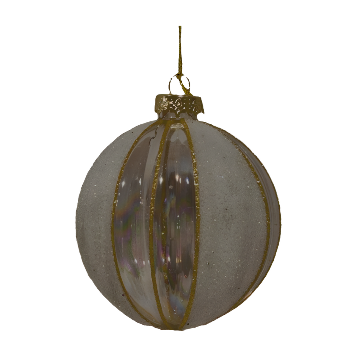 Champagne glass Christmas bauble with frosted glitter panels, clear sections and gold glitter stripes