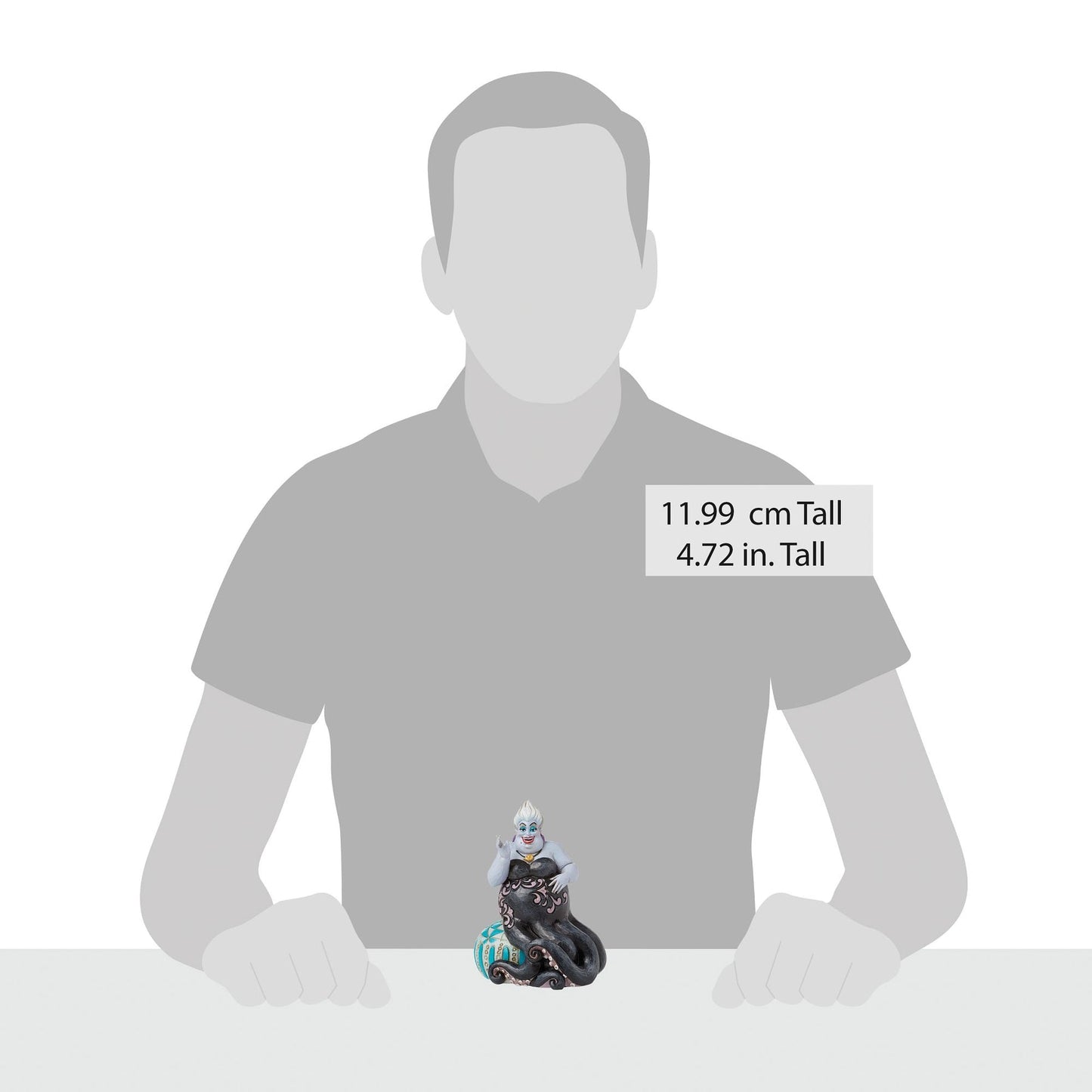 Ursula figurine size comparison with adult male silhouette, 11.99cm / 4.72 inches tall