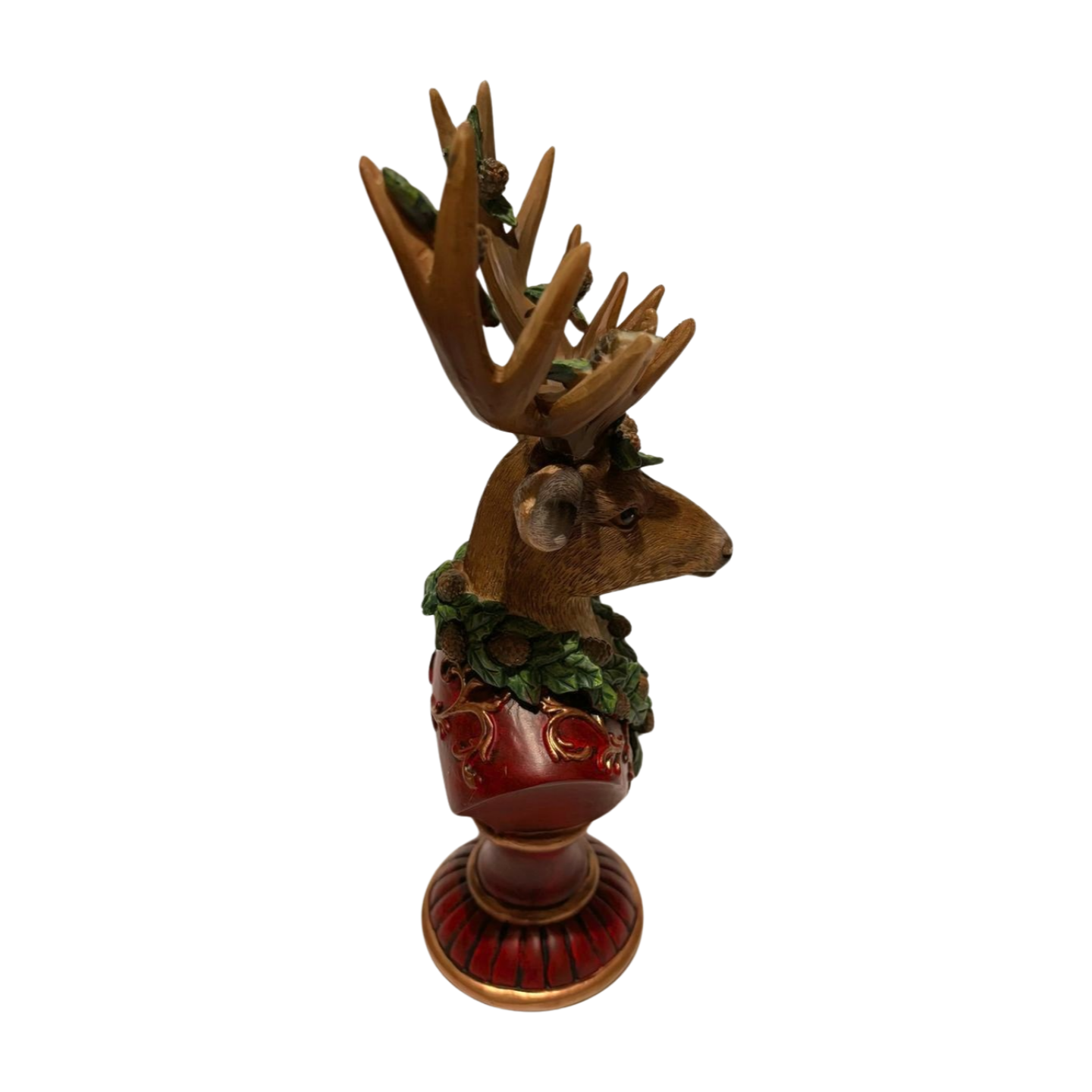 Majestic Reindeer Bust Figurine with Pinecone Garland