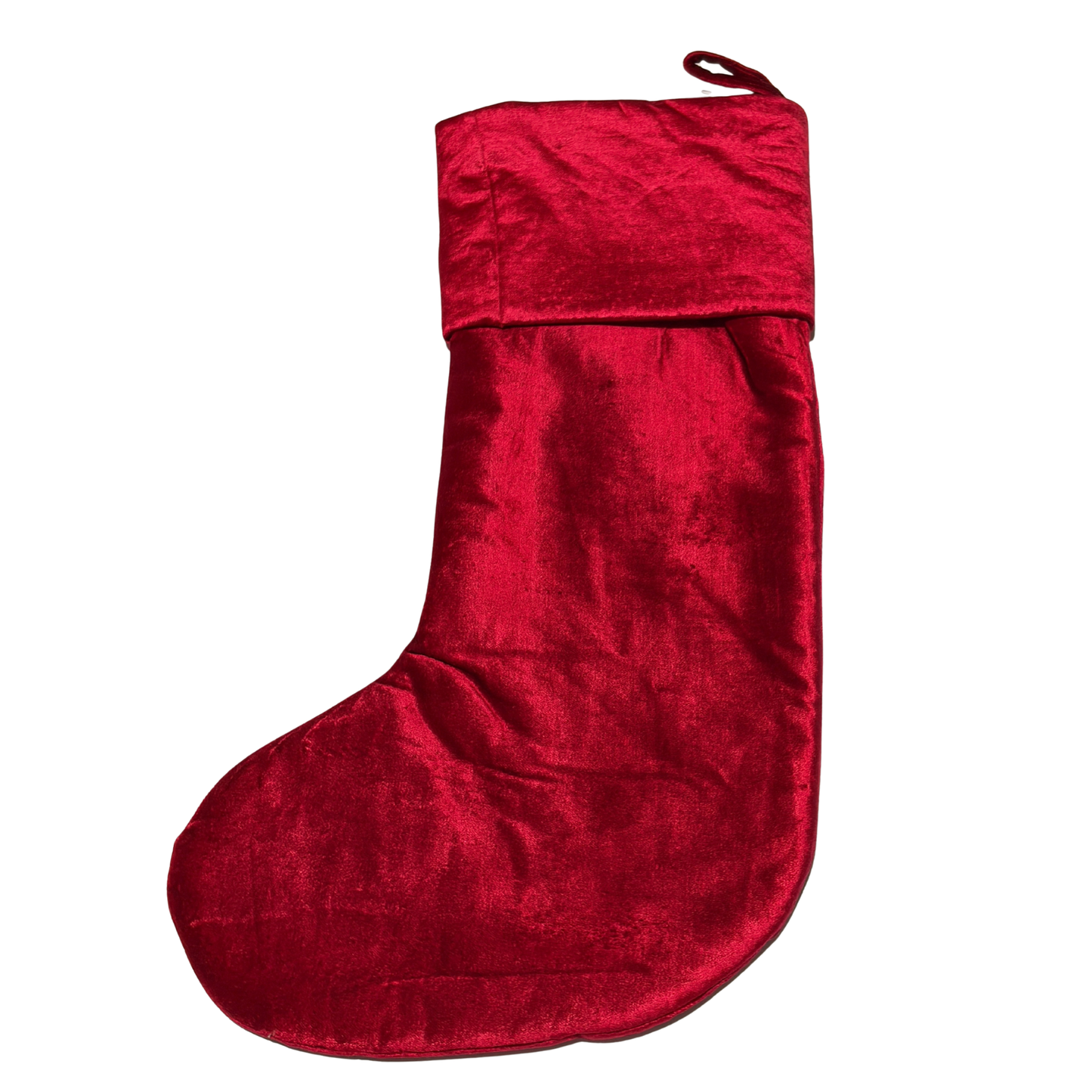Hand-beaded red velvet Christmas stocking with crystal snowflake designs