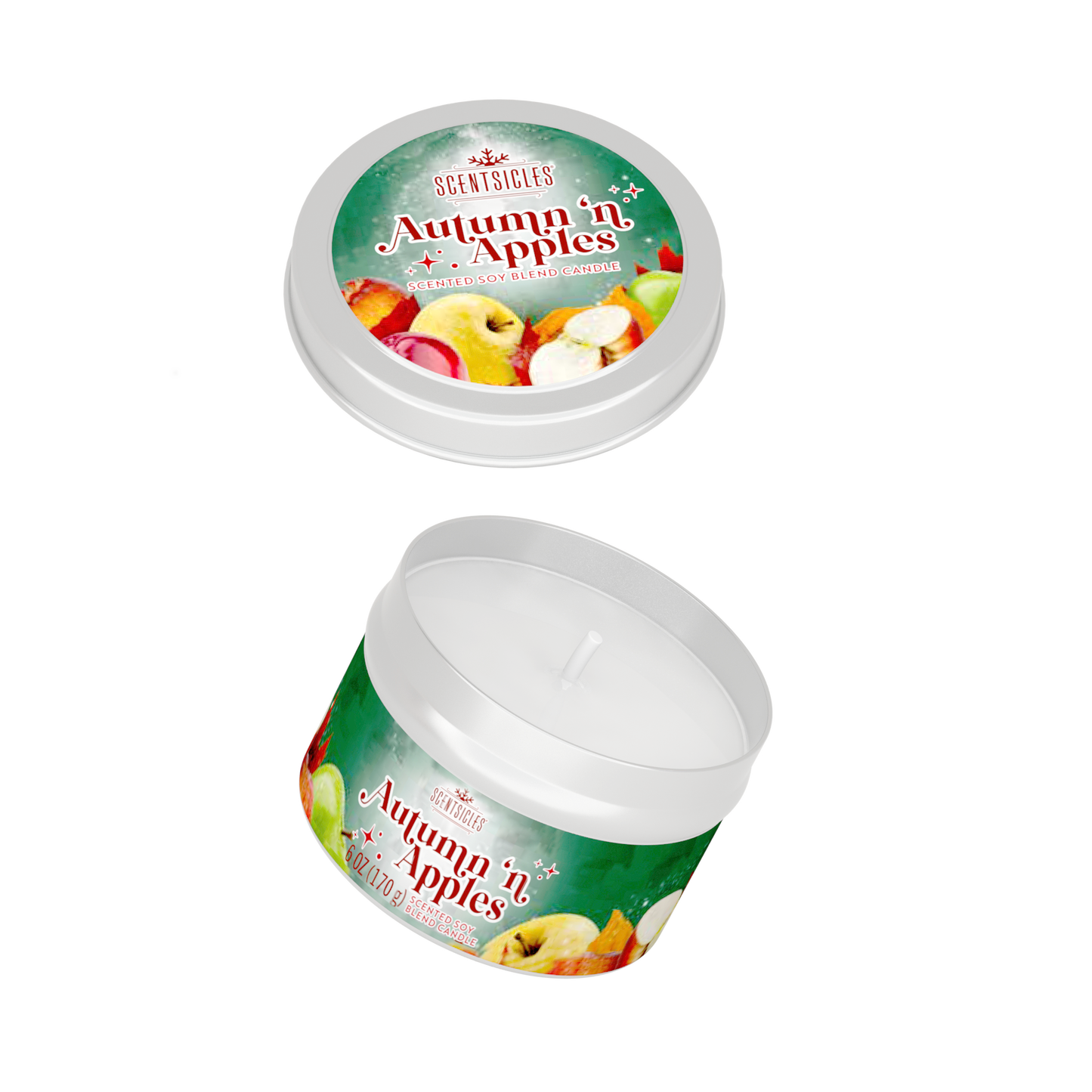 Two Scentsicles 'Autumn 'n Apples' scented candles on a white background