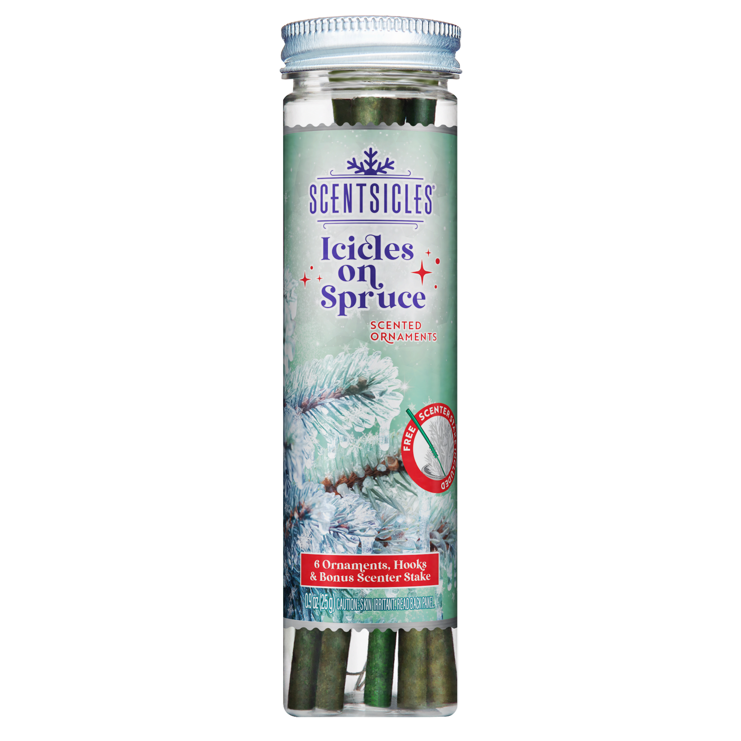 Scentsicles 'Icicles on Spruce' scented ornament packaging on a white background