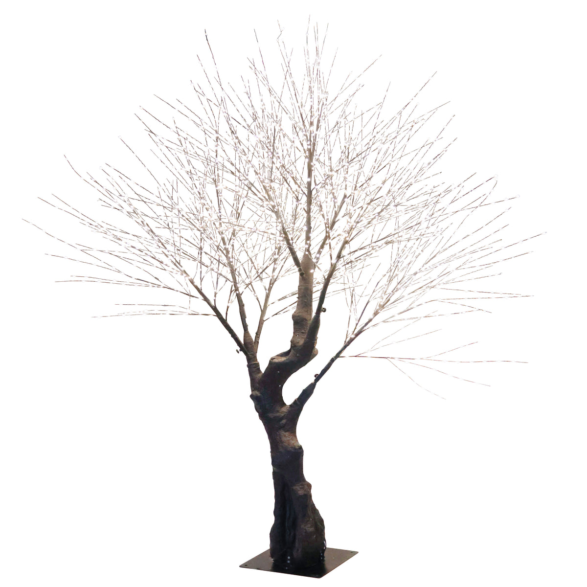 200cm Oakland pre-lit outdoor bare branch LED tree with dark textured trunk and flat metal base plate