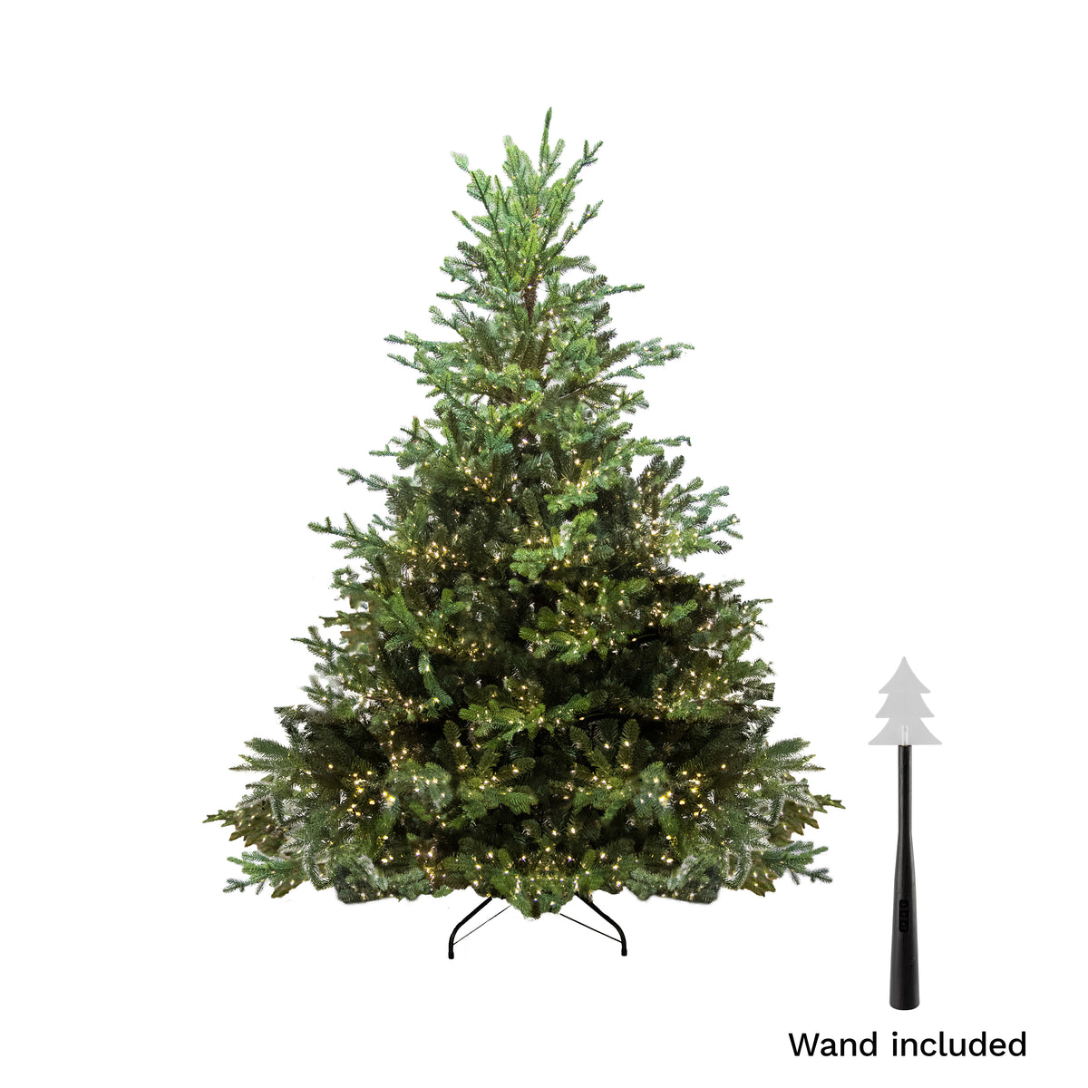 210cm pre-lit premium artificial Christmas tree with 3000 warm white LED lights, metal stand and remote wand