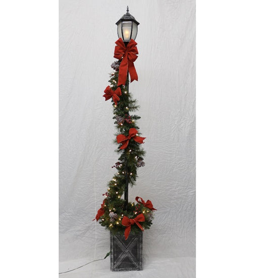 Christmas Lamppost with Garland and Bows