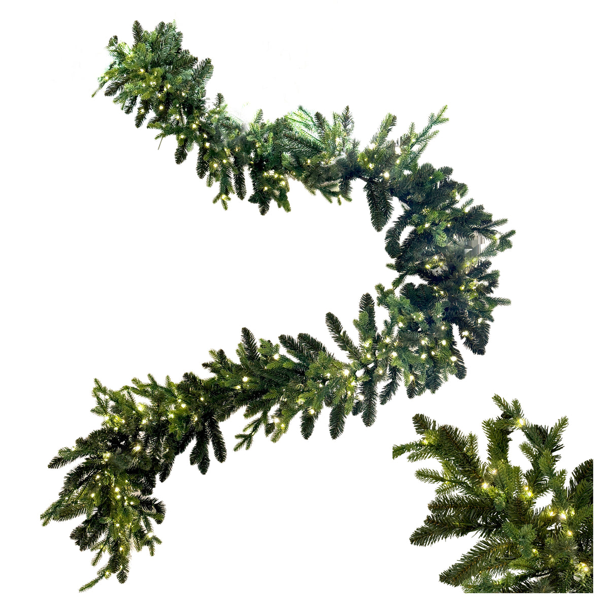 400cm pre-lit artificial Christmas garland with warm white LED lights and mixed needle tips