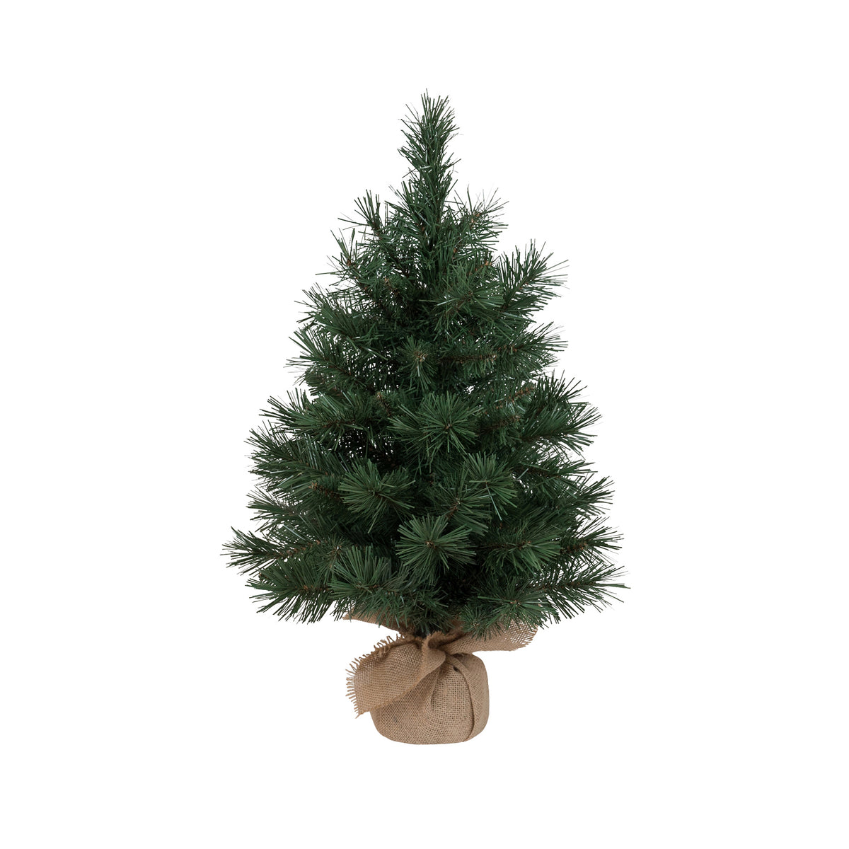 60cm artificial mini Christmas tree with full branching and hessian sack base