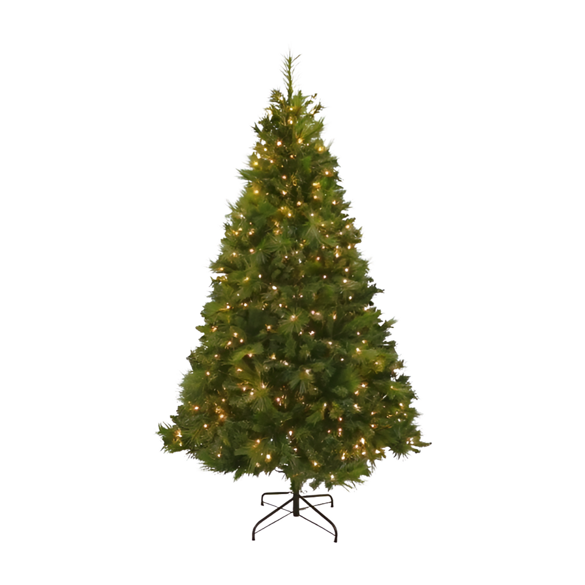 7ft pre-lit Majestic Pine Christmas tree with warm white lights on a folding metal stand