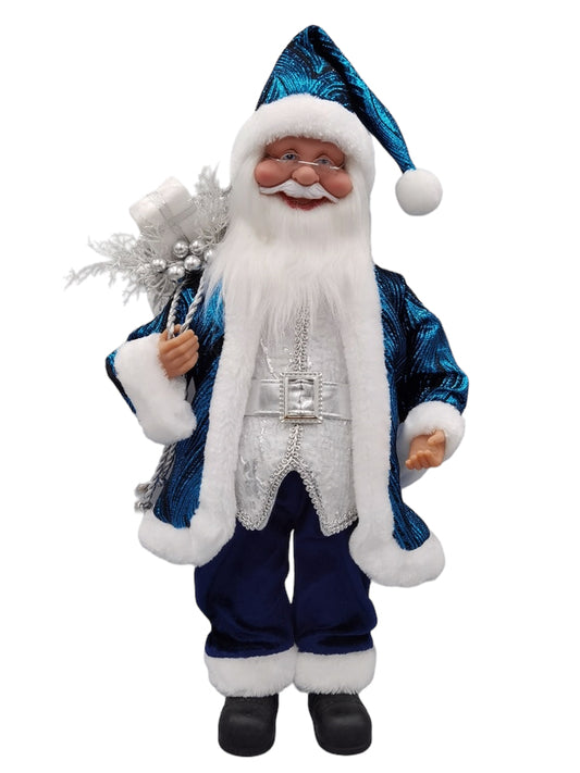 Blue/Silver Musical Santa 45Cm