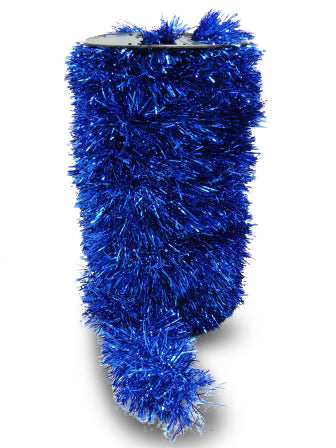 Thick blue tinsel garland with metallic shimmer