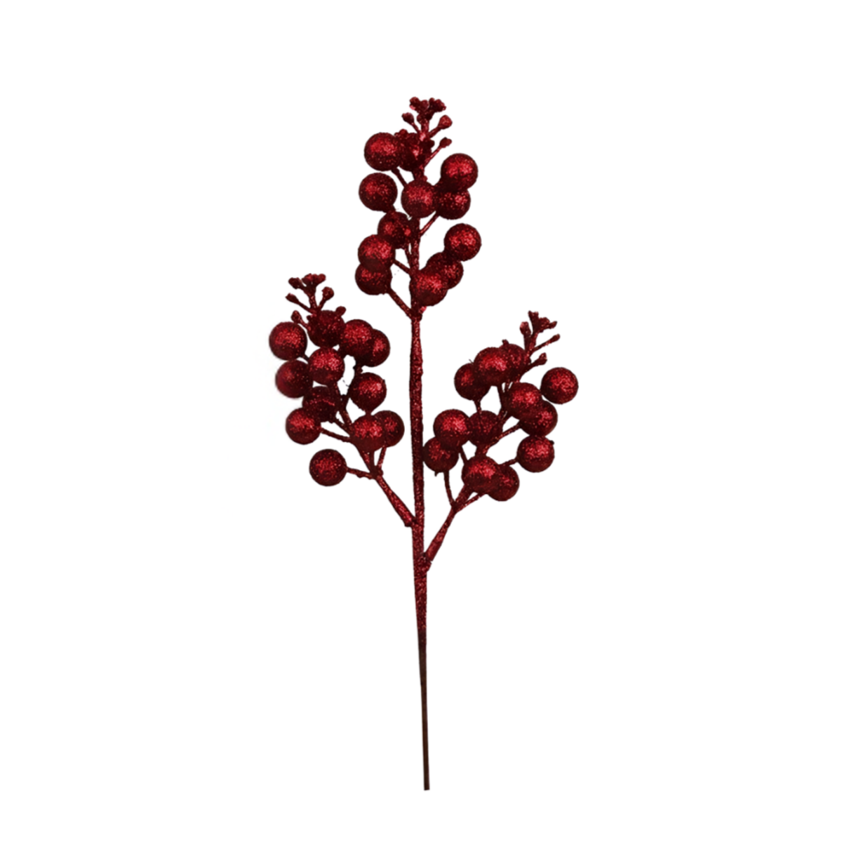 Burgundy glitter berry pick with full clusters of glitter-coated berries on branching stems