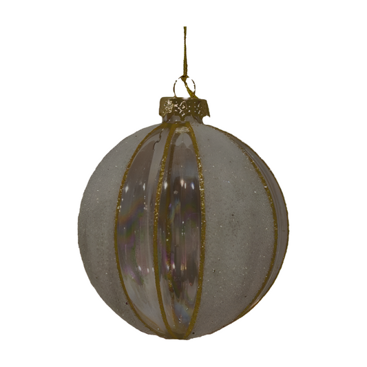 Champagne glass Christmas bauble with frosted glitter panels, clear sections and gold glitter stripes