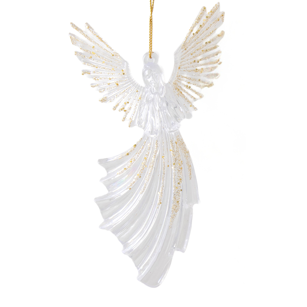 Clear Acrylic Angel Christmas Tree Decoration with Gold Glitter – Praying