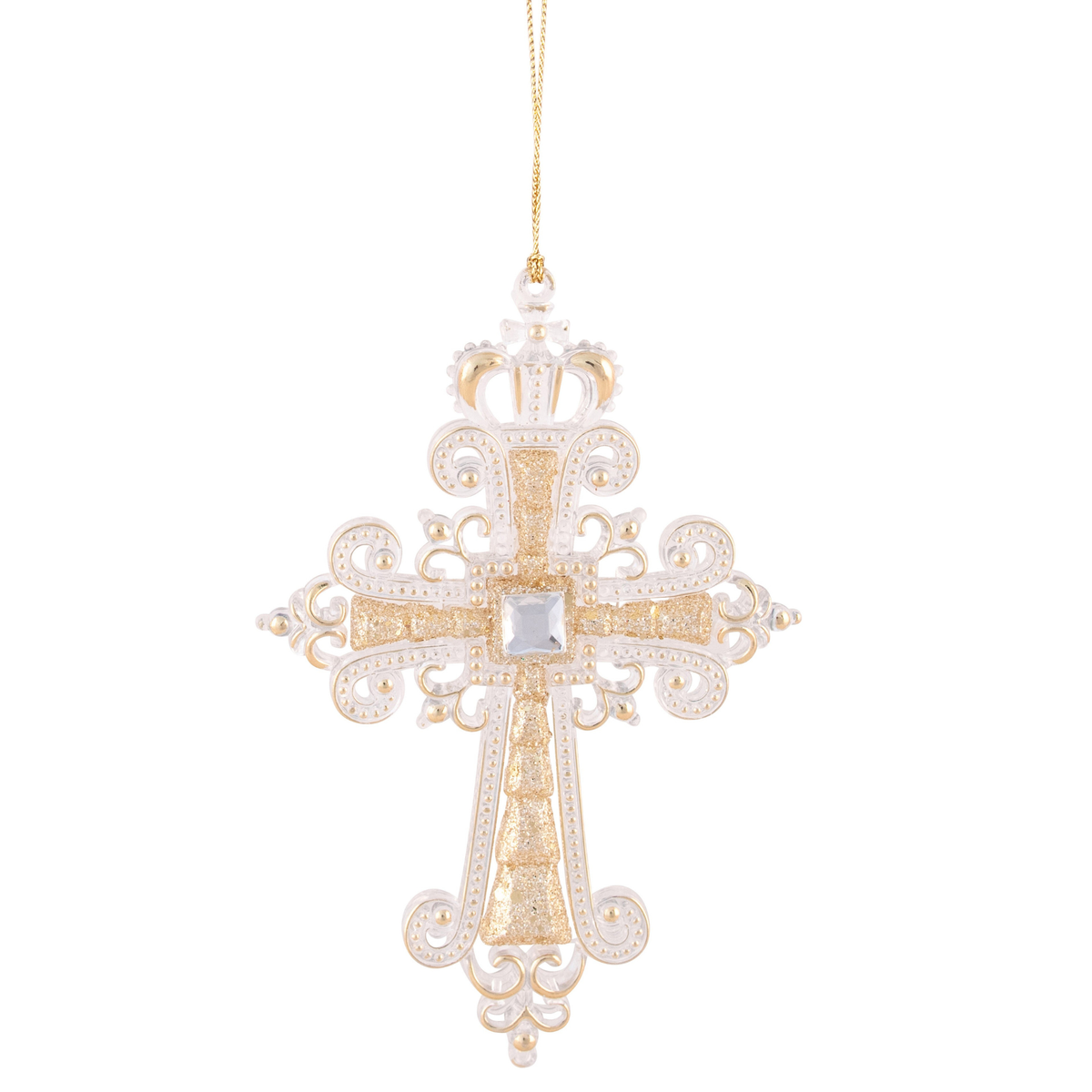 Crown Acrylic Cross Christmas Tree Decoration – Champagne Gold