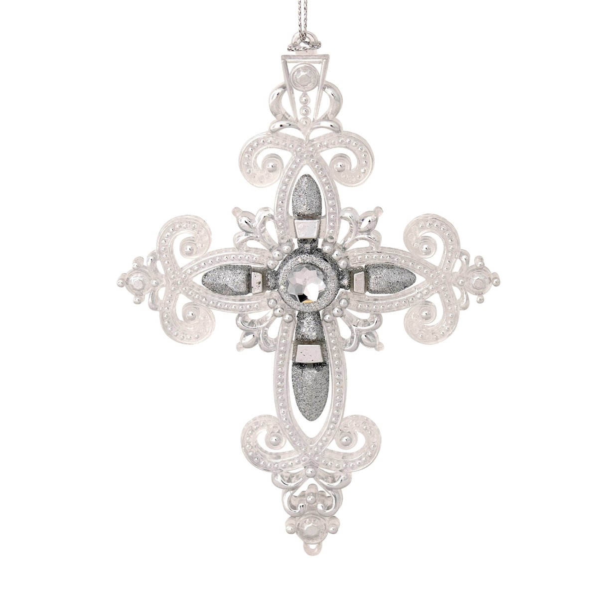Crown Acrylic Cross Christmas Tree Decoration – Silver