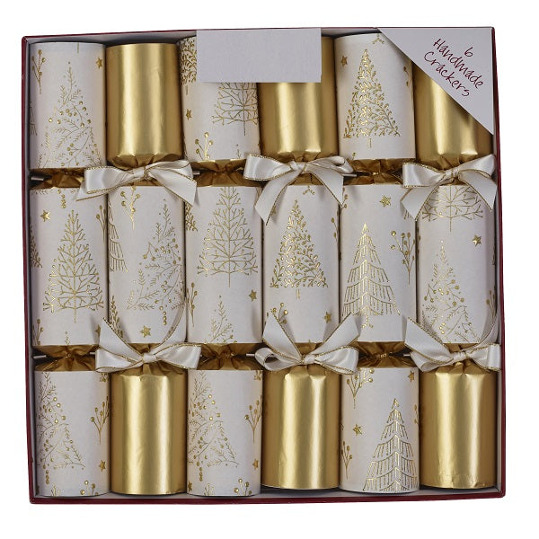 Set of Christmas crackers with gold and white design in a box