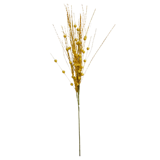 Gold glitter berry spray Christmas pick with fine glittered twigs and round gold berries