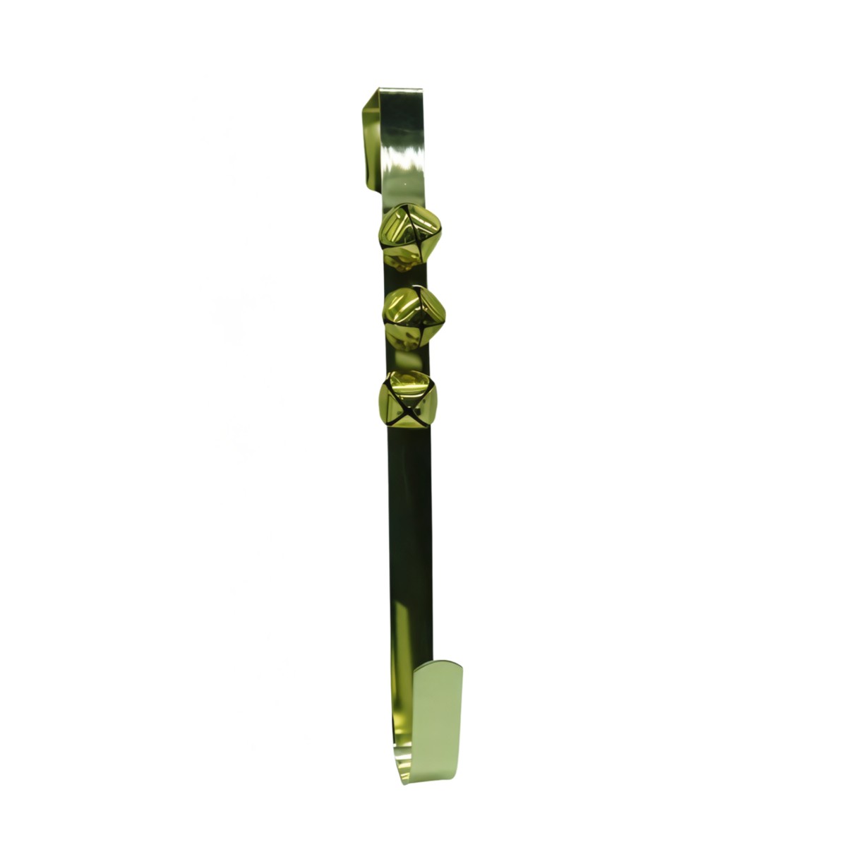 Over-door Christmas wreath hanger with jingle bells in a gold finish
