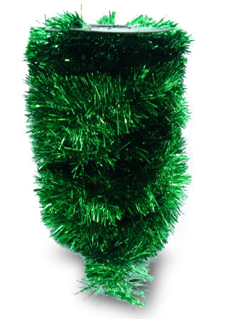 Thick green tinsel garland with metallic shimmer