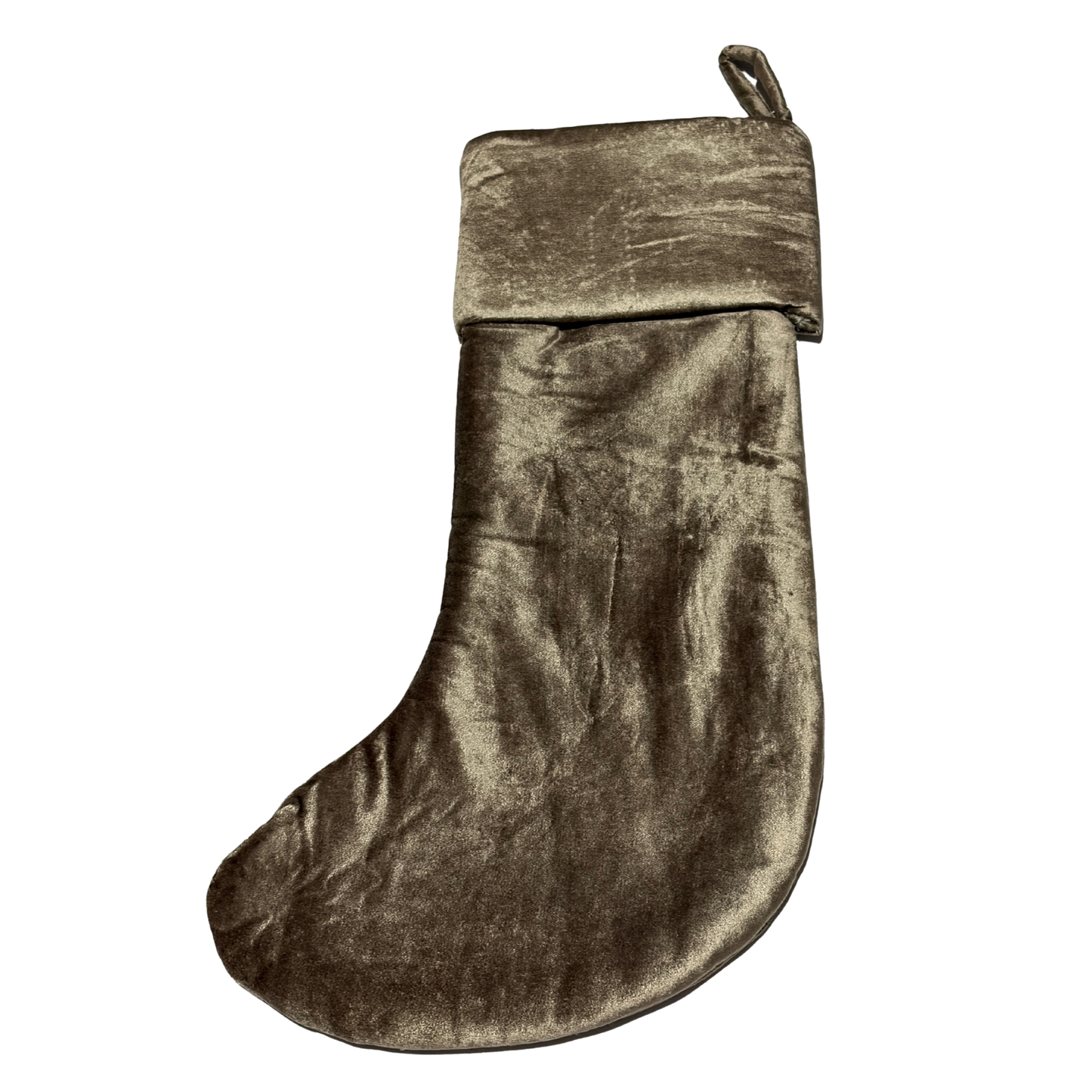 Hand-beaded grey velvet Christmas stocking with crystal snowflake designs
