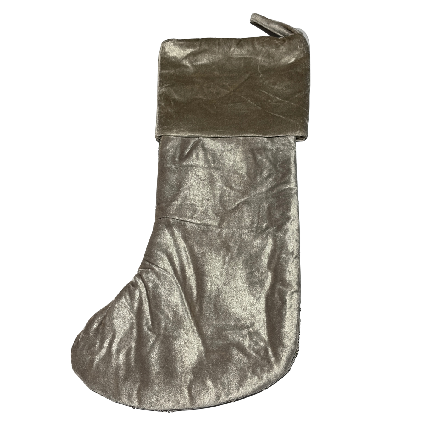 Silver metallic Christmas stocking on a white background
