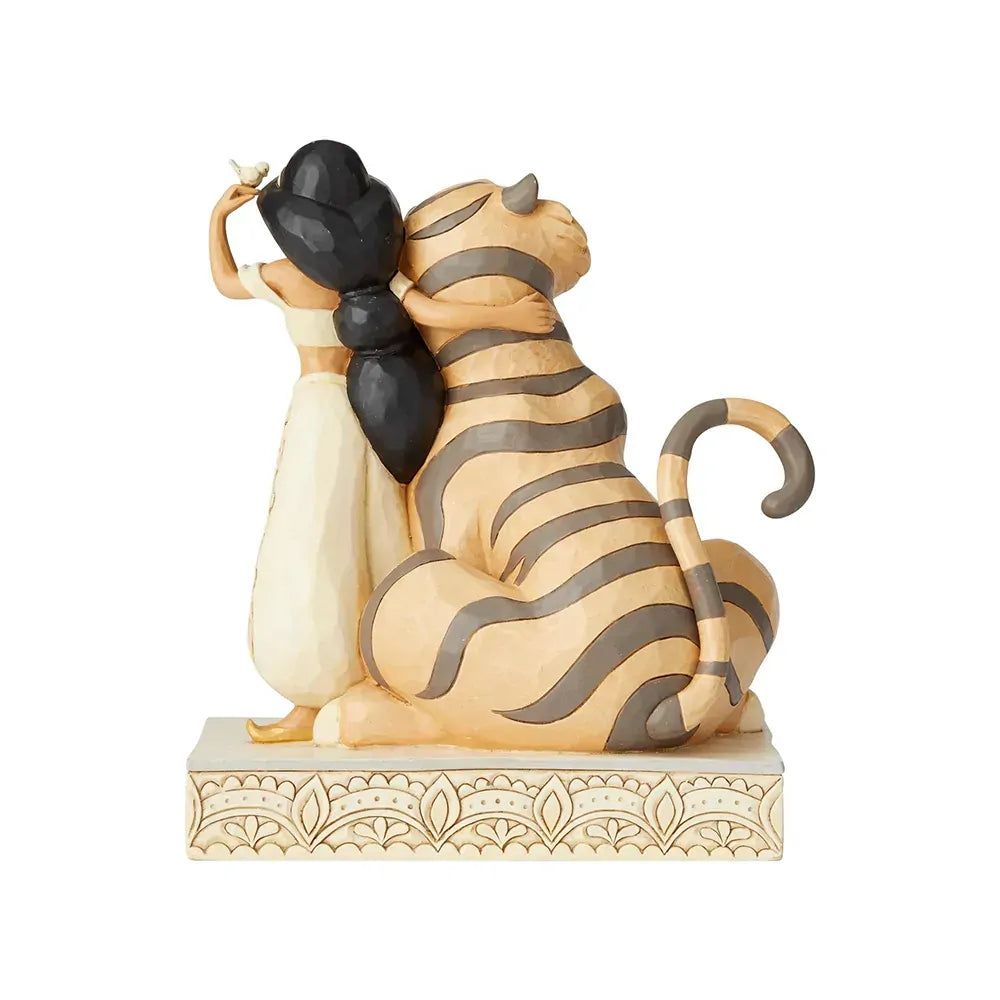 Jasmine and Rajah Aladdin white woodland figurine rear view, showing tiger stripe detail and cream scrollwork base