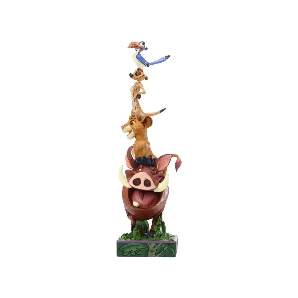 Lion King figurine side view, Pumbaa walking with Simba, Timon, and Zazu stacked above, diamond scrollwork body details