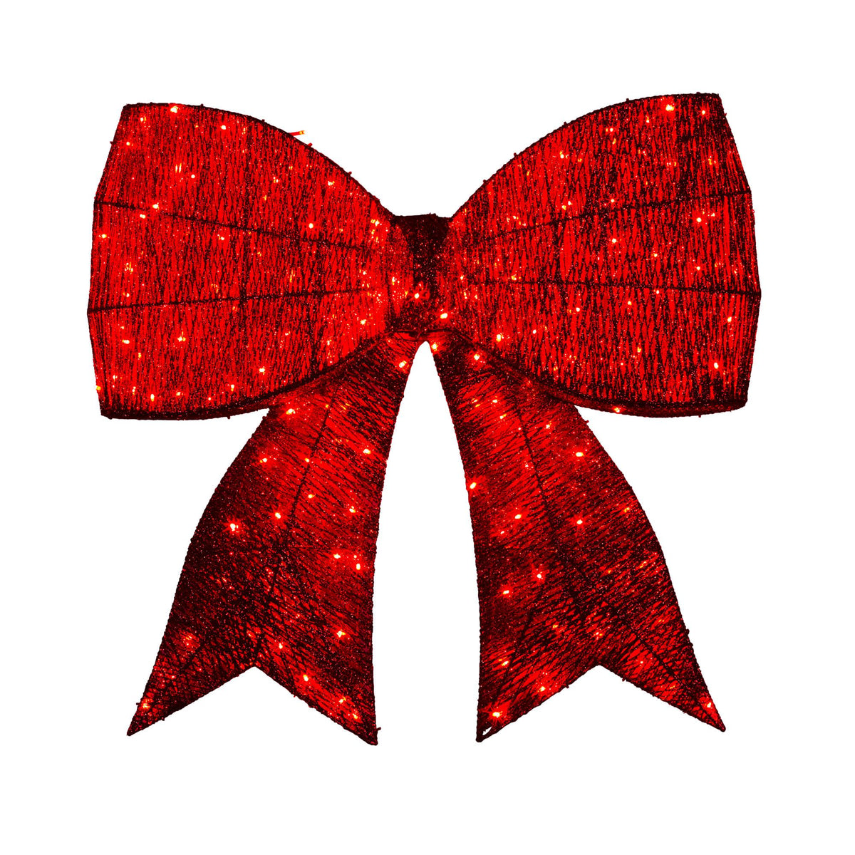 Large red LED light-up Christmas bow decoration, lit with red lights