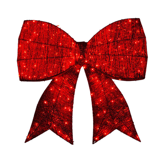 Large red LED light-up Christmas bow decoration, lit with red lights