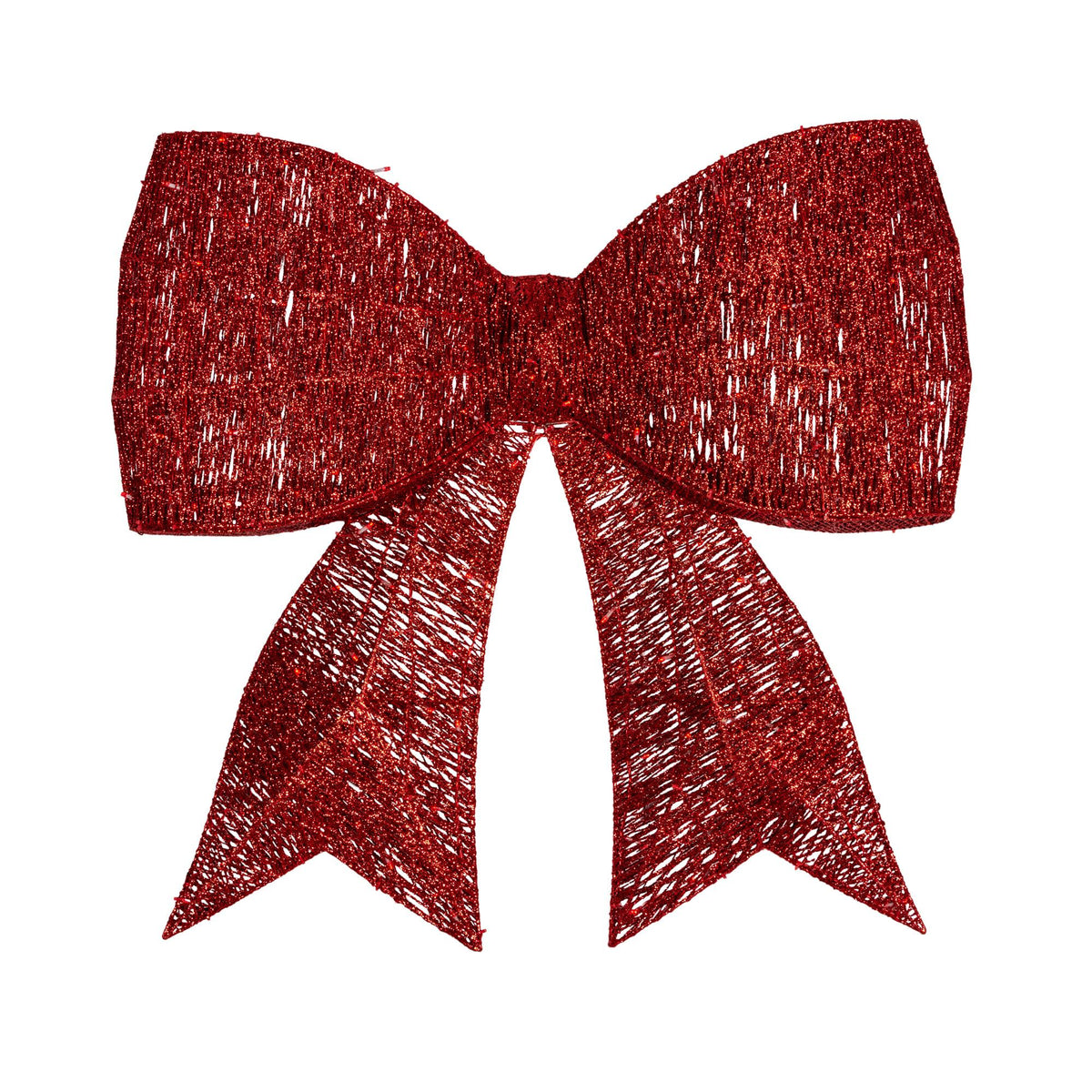Large red glitter Christmas bow decoration, unlit