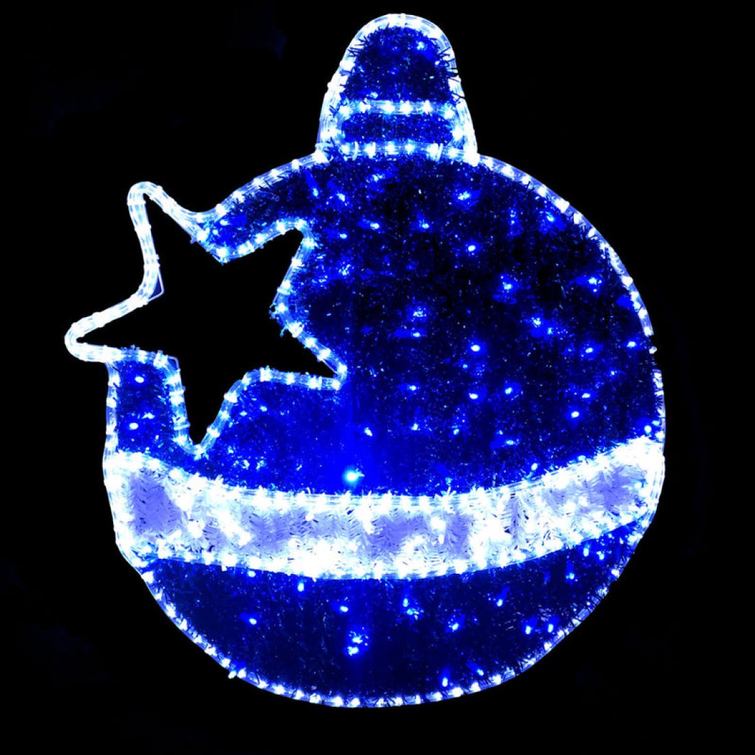  Illuminated blue and white bauble-shaped Christmas light with star cut-out design