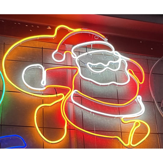 Neon-style LED Santa light in red, white, orange, and yellow colours