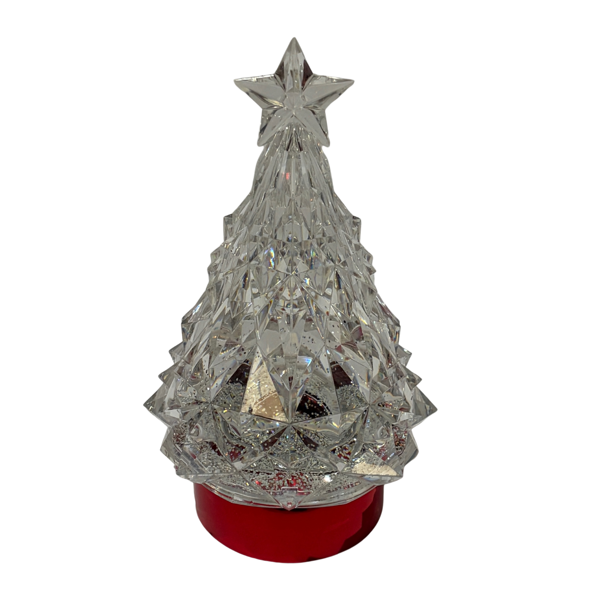 Decorative crystal Christmas tree with a red base on a white background