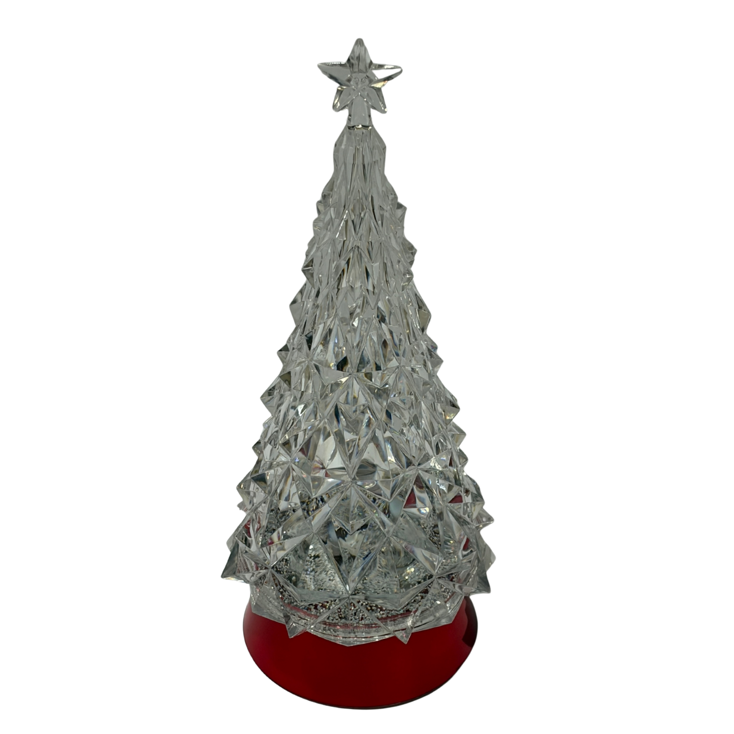 Decorative crystal Christmas tree with a red base on a white background
