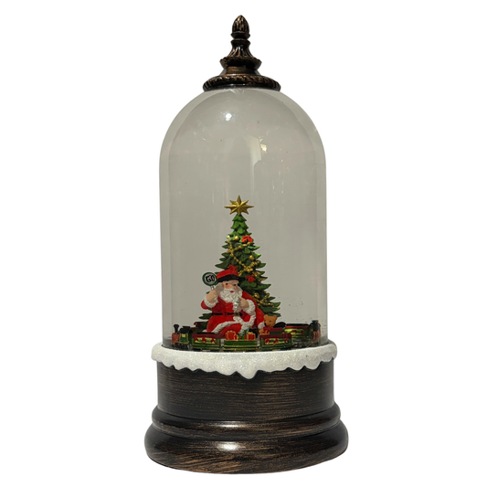 Light up dome with Santa and Christmas tree scene on antique bronze base