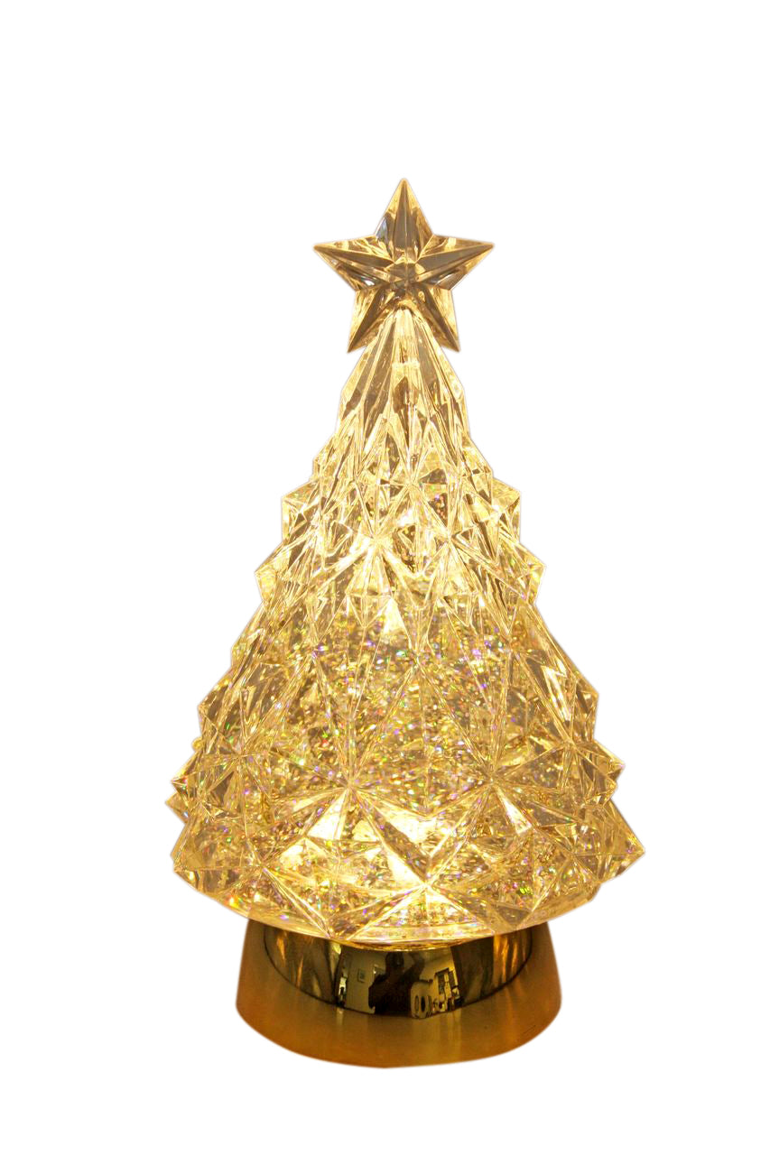 Decorative Christmas tree light with a star on top, glowing warmly.