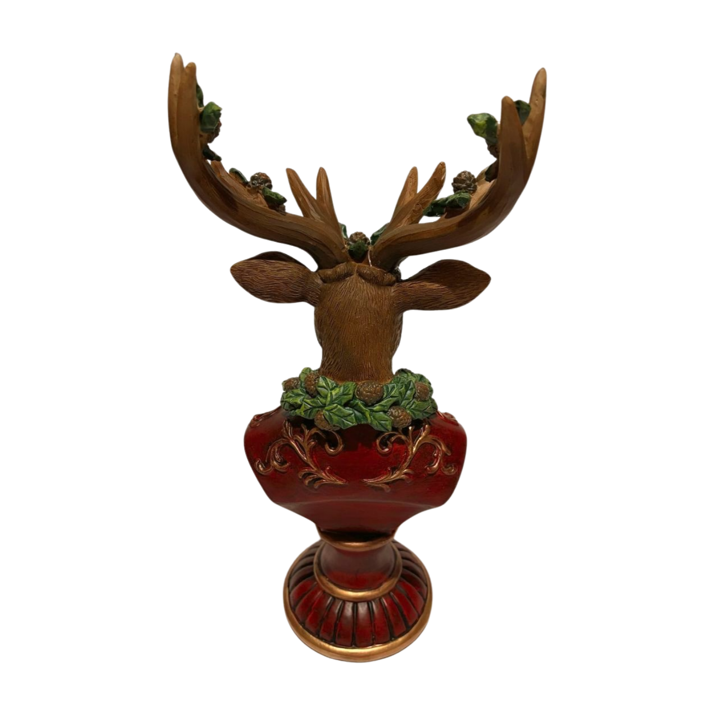Majestic Reindeer Bust Figurine with Pinecone Garland