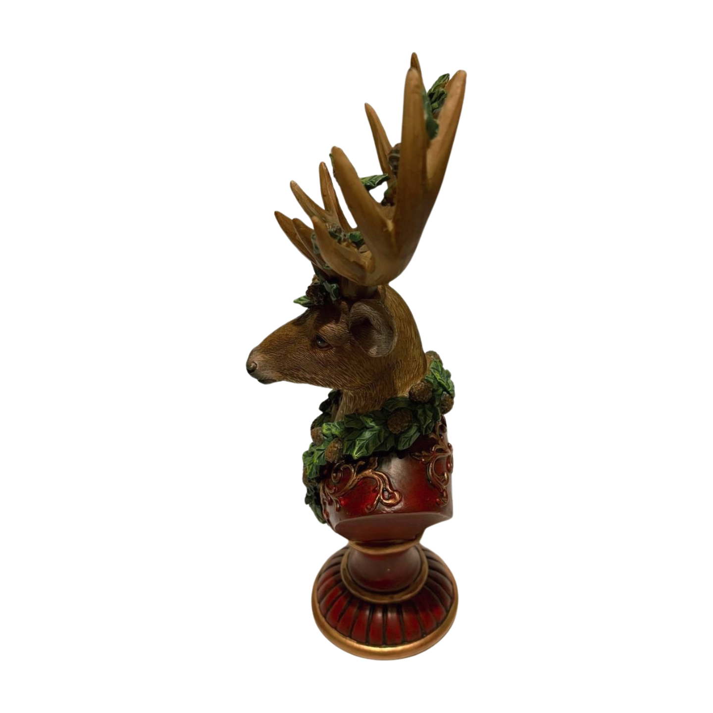 Majestic Reindeer Bust Figurine with Pinecone Garland