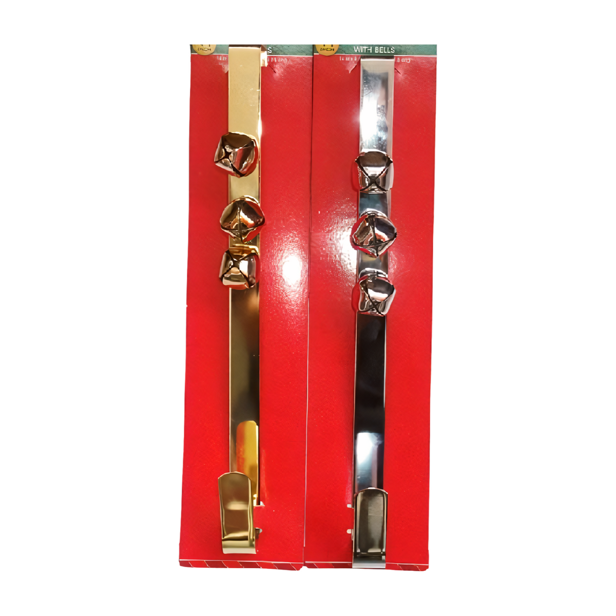Gold and silver metal wreath hangers with decorative bells