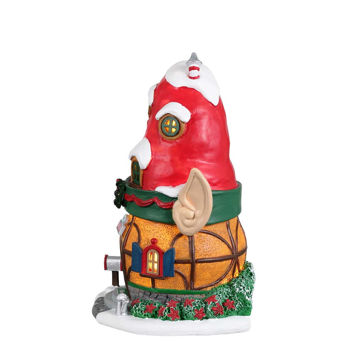 Lemax Elf Lane No.1 house with Santa hat roof, red door and festive wreath detail
