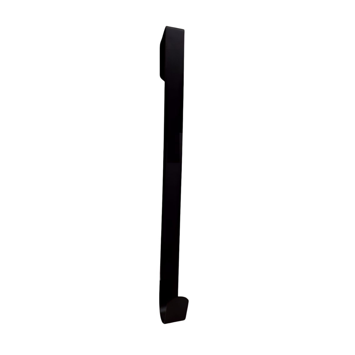 Slim over-door wreath hanger in black with a simple hook design
