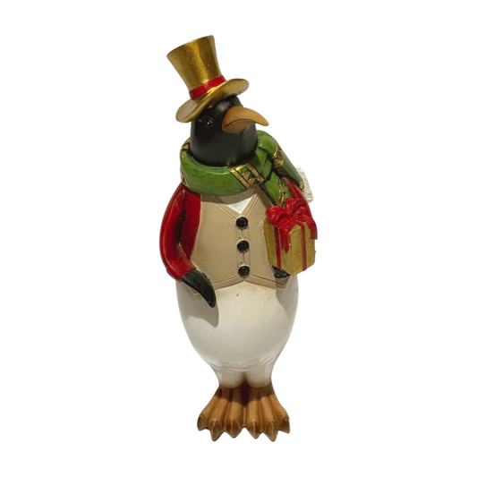 Penguin with Gift Christmas Figurine