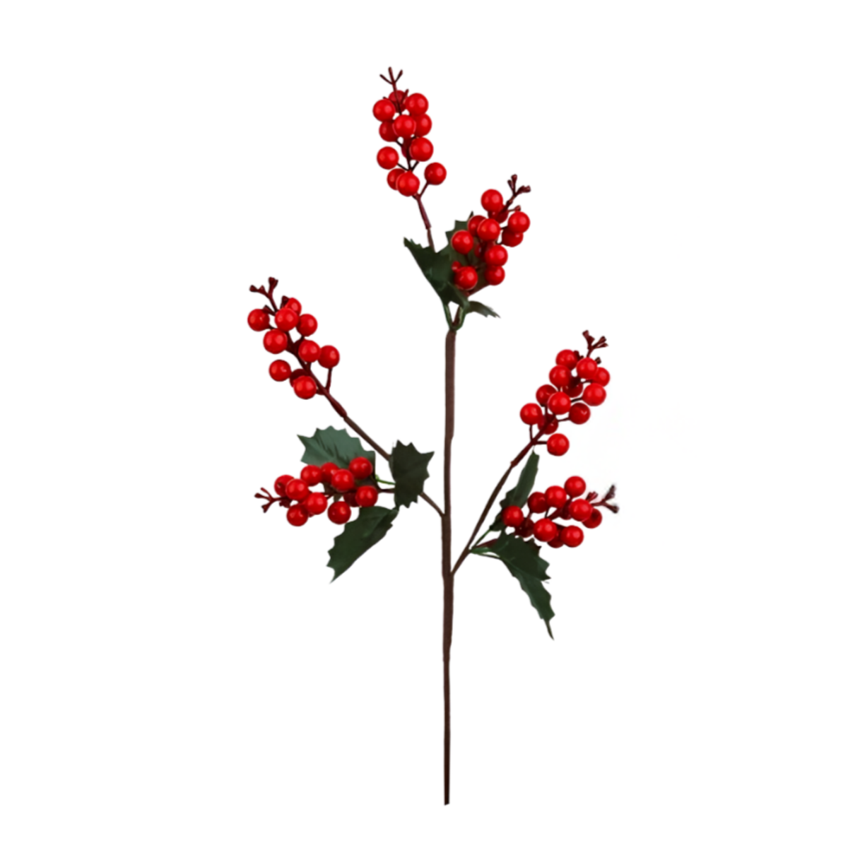 Red berry and holly Christmas pick with dense clusters of mixed berries and rich green holly leaves