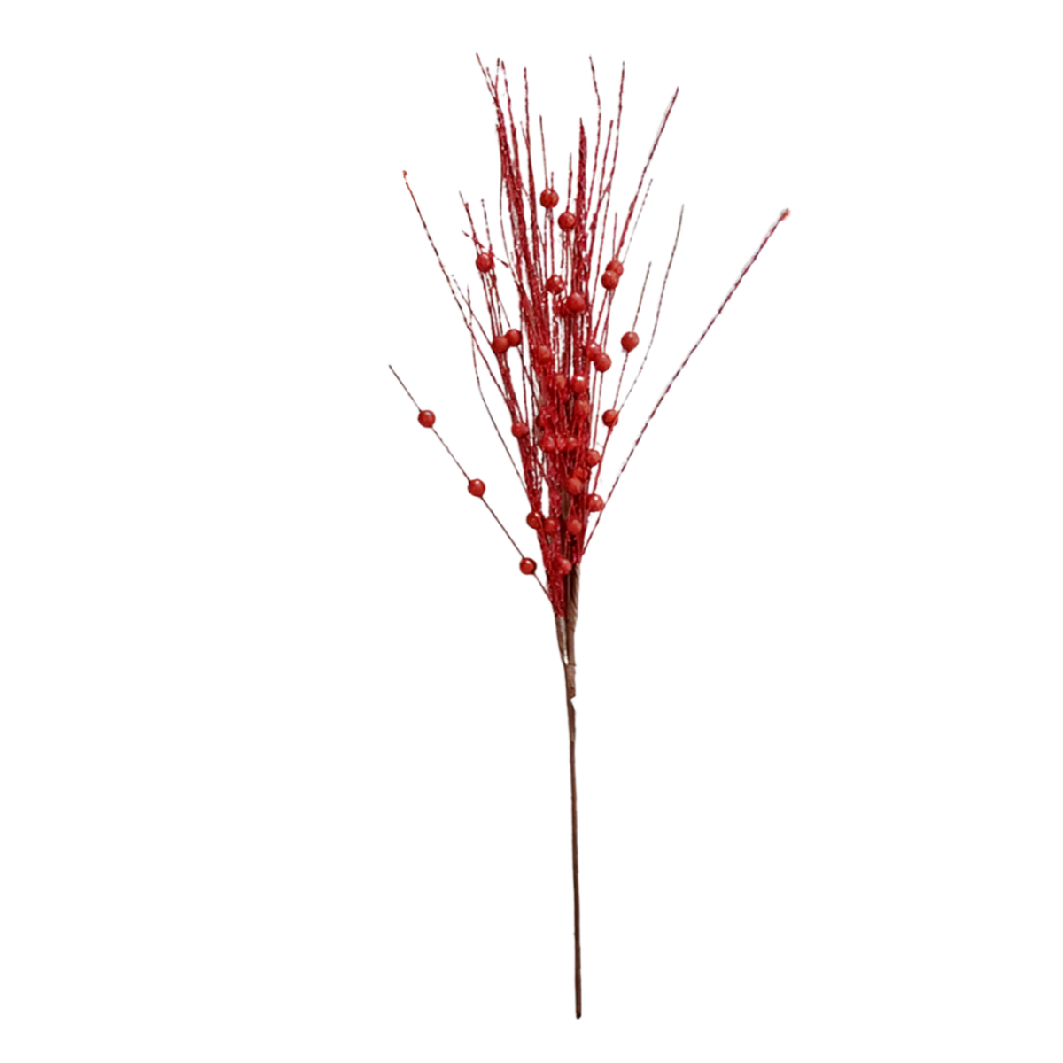 Red glitter berry spray Christmas pick with fine glittered twigs and round red berries
