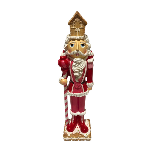 Red Nutcracker with a Gingerbread House