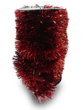 Thick red tinsel garland with metallic shimmer
