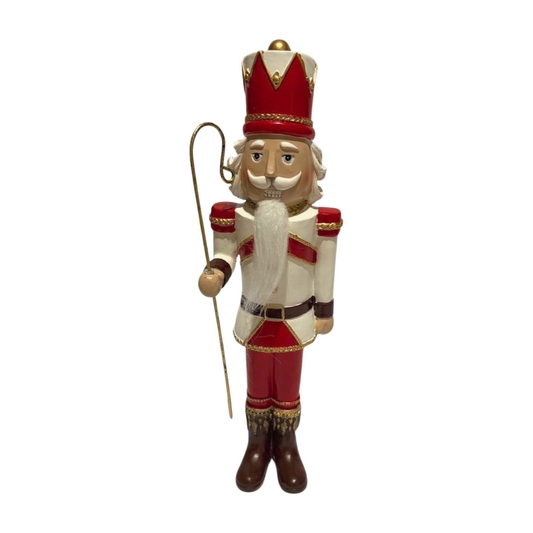 Red and White Nutcracker with a Staff