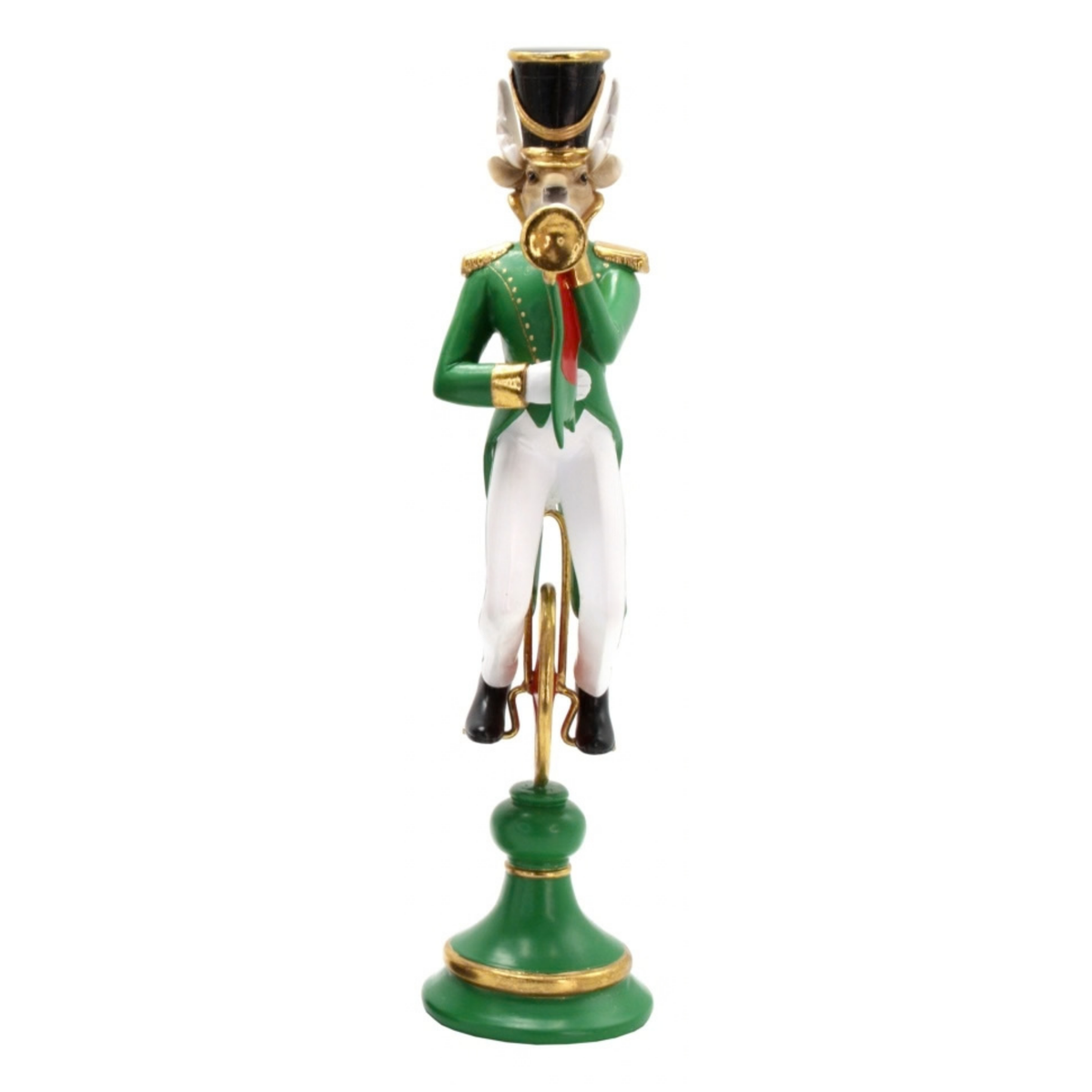 Reindeer Nutcracker Figurine in Green Coat with Trumpet